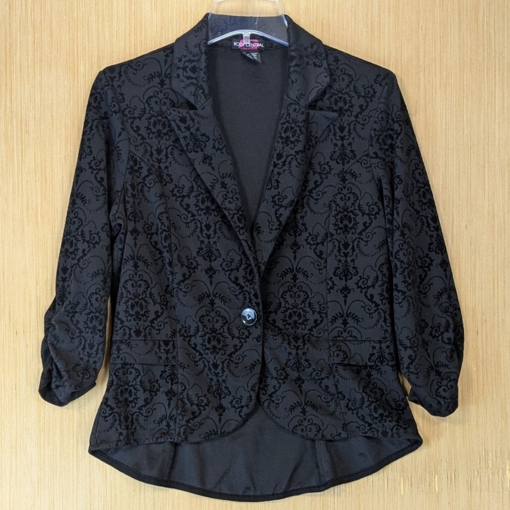 Body Central Vintage Y2K Whimsygoth Damask Flocked Blazer XL 3/4 Ruched Sleeve